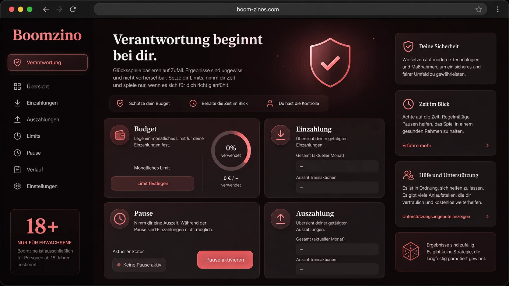 Einzahlung, Auszahlung und verantwortungsvolles Spielen